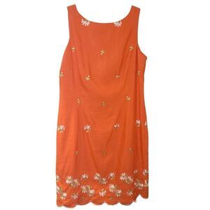 R&K Originals Orannge Embroidered Daisy Linen Blend Midi Dress
